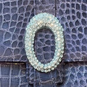 Beautiful VTG Croc Rhinestone Purse With Chain